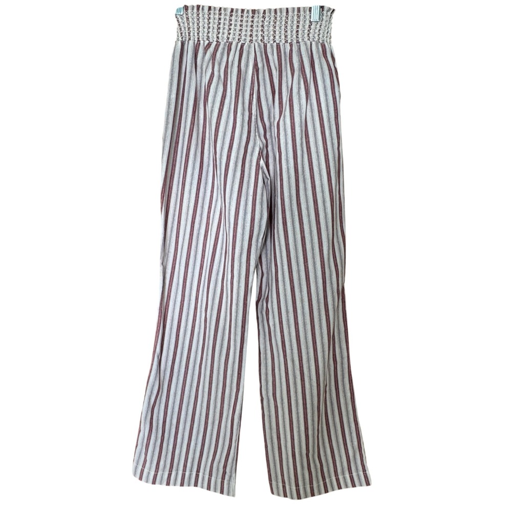 Linen Wide Leg Striped Pants Large Smocked Waist Coastal Nautical Beachy Summer - Picture 6 of 9